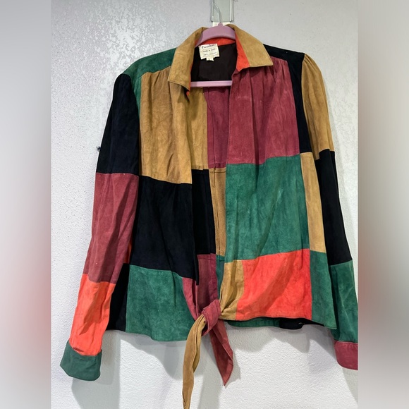 JUDITH ANN Creations 1980s Patchwork 100% Leather Tie Jacket - Picture 8 of 12